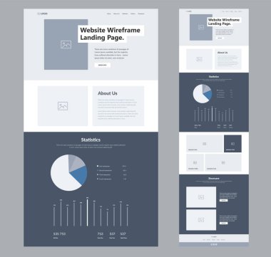 İş için site iniş sayfası tasarımı. Bir sayfa sitesi kablo düzenleme şablonu. Modern düz UX / UI site geliştirme. Tepkili web sayfası tasarım kavramı.