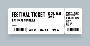 Festival ticket template. Modern style ticket design for entrance. Vector ticket for festival, event, party, cinema, theater, concert, play. clipart