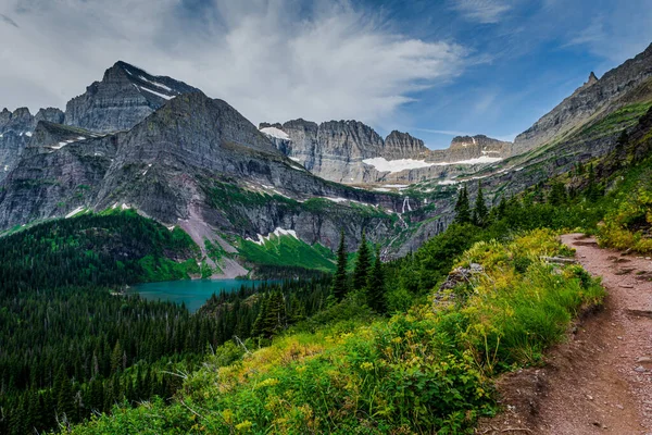 Türkis Blauer Lower Grinnell Lake Kommt Grinnell Lake Trail Glacier — Stockfoto