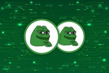 Dijital arkaplandaki pepe logosunun görüntüleri. 3d illüstrasyon.