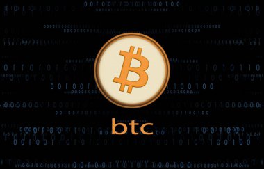 Dijital arkaplandaki bitcoin-btc logosunun görüntüleri. 3d illüstrasyon.