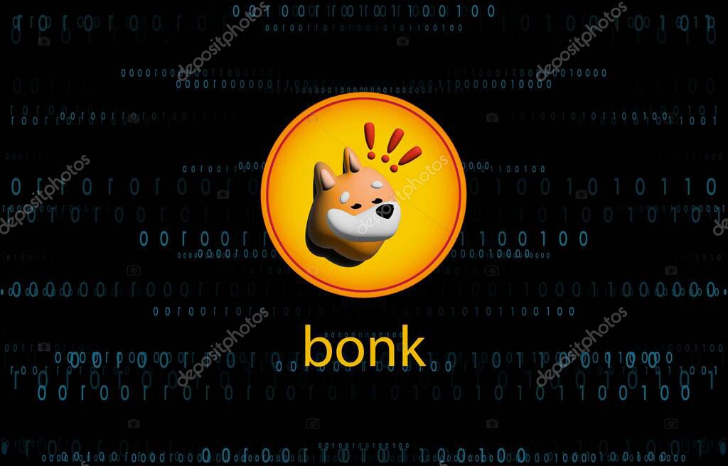 Bonk coin cryptocurrency image on digital background. 3d illustrations.