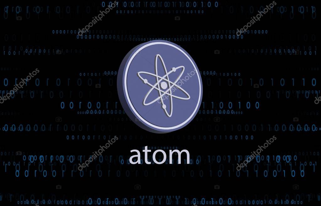 Images of cosmos-atom cryptocurrency on digital background. 3d illustrations.