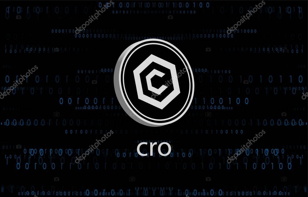 Cronos-cro cryptocurrency logos on digital background. 3d illustrations.