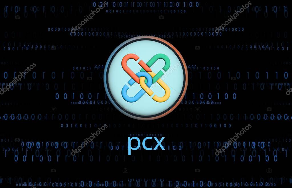 Chainx-pcx cryptocurrency images on digital background. 3d illustrations.