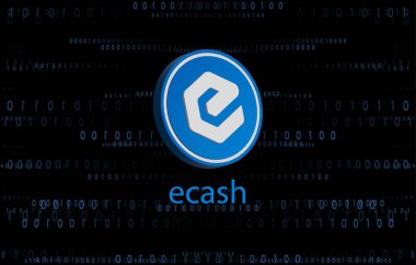 Dijital arkaplanda ecash-xec sanal para birimi resmi. 3B çizimler.