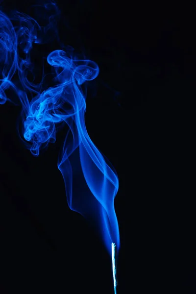 Blue Smoke Incense Stick Black Background — Stock Photo, Image
