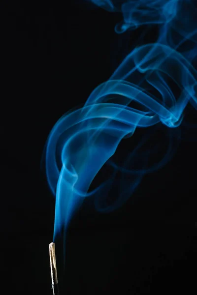 Blue Smoke Incense Stick Black Background — Stock Photo, Image