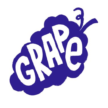 Amblem için Taze Üzüm Meyvesi, Logo, İmza, Rozet Renkli, içi boş şeffaf harflerle. Huysuz El kaba taslak çizim.