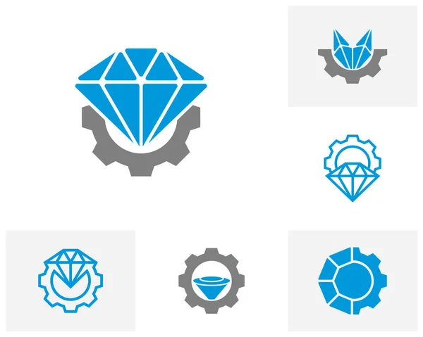 Conjunto Modelo Vetor Design Logotipo Engrenagem Diamante Conceito Logotipo Diamante — Vetor de Stock