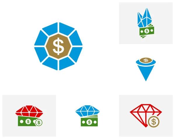 Conjunto Diamante Com Modelo Vetor Design Logotipo Dinheiro Conceito Logotipo — Vetor de Stock