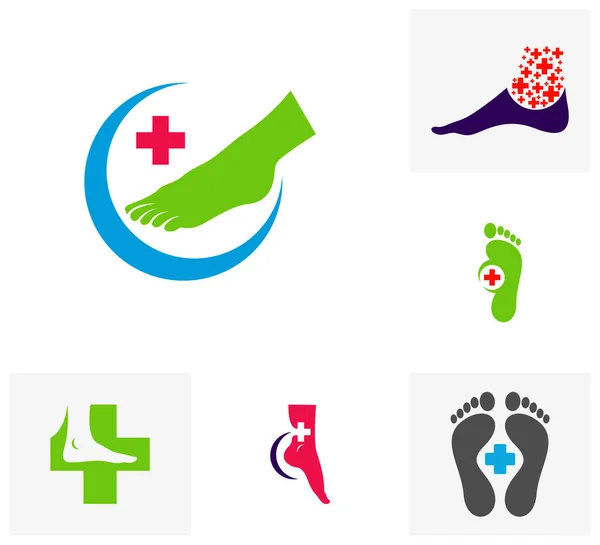 Sada Zdravotnické Nohy Logo Vektorové Šablony Creative Foot Logo Designu — Stockový vektor