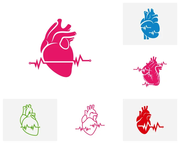 Conjunto Plantilla Vector Logotipo Heart Pulse Conceptos Diseño Logotipo Creative — Vector de stock