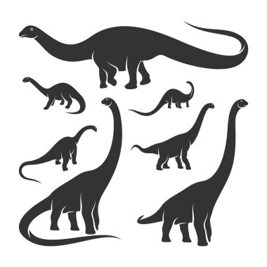 Brontosaurus logo tasarım vektörü seti. Simge Sembolü. Şablon İllüstrasyonu