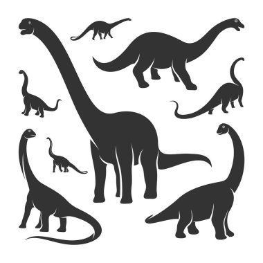 Brontosaurus logo tasarım vektörü seti. Simge Sembolü. Şablon İllüstrasyonu