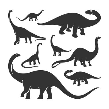 Brontosaurus logo tasarım vektörü seti. Simge Sembolü. Şablon İllüstrasyonu