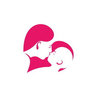 Anne ve bebek kalp logo vektör şablonu, illüstrasyon sembolü, yaratıcı tasarım
