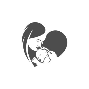Anne ve bebek kalp logo vektör şablonu, illüstrasyon sembolü, yaratıcı tasarım
