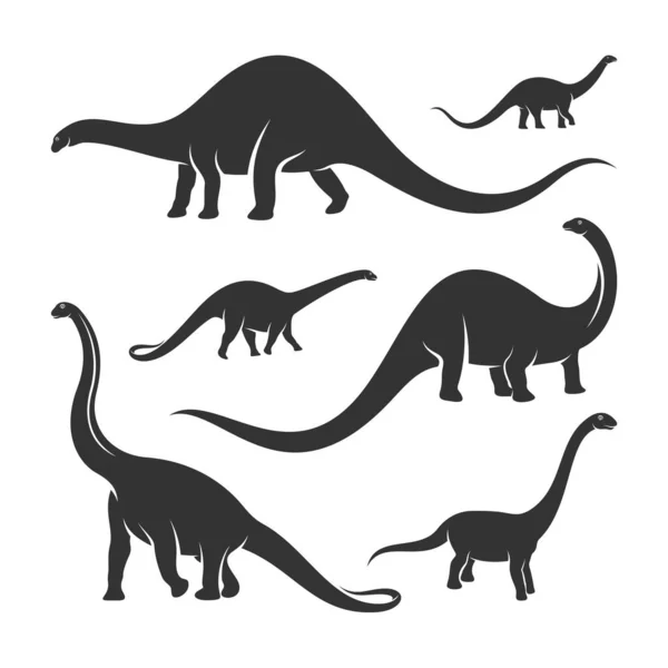 Conjunto Vetor Design Logotipo Brontosaurus Símbolo Ícone Ilustração Modelo — Vetor de Stock