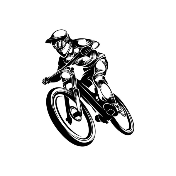 Mountain Bike Downhill Logo Vettoriale Illustrazione Downhill Giocatori Silhouette Design — Vettoriale Stock