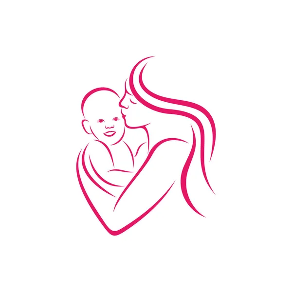 Mutter Und Baby Herz Liebe Logo Vektor Vorlage Illustration Symbol — Stockvektor