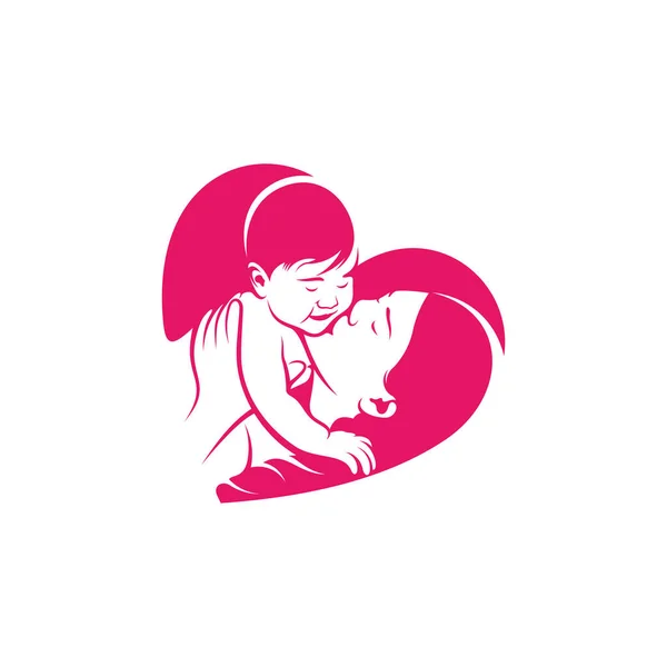 Mamma Bambino Amore Cuore Logo Modello Vettoriale Illustrazione Simbolo Design — Vettoriale Stock