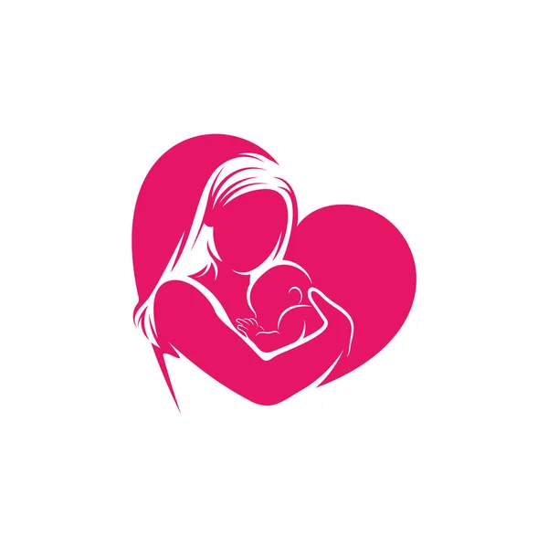 Mama Baby Hart Liefde Logo Vector Template Illustratie Symbool Creatief — Stockvector