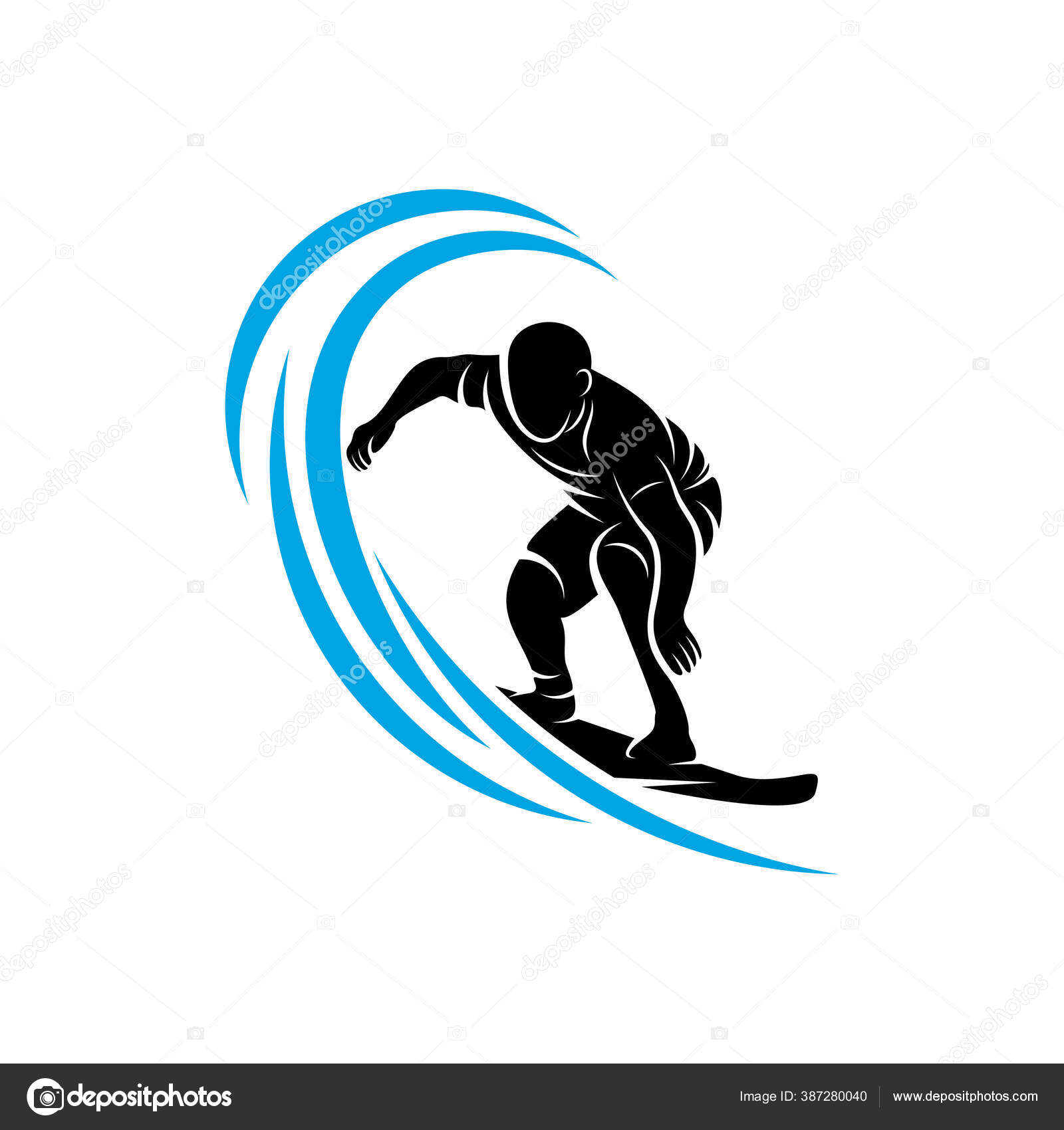 Berselancar Dengan Templat Logo Air Vektor Simbol Ilustrasi Desain Siluet Stok Vektor C Ssports 387280040