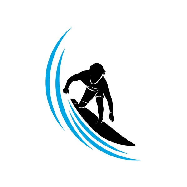 Surfer Avec Modèle Vectoriel Logo Vague Eau Symbole Illustration Conception — Image vectorielle