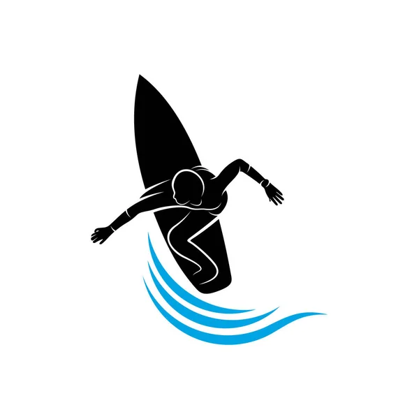 Surf Com Modelo Vetor Logotipo Onda Água Símbolo Ilustração Design —  Vetores de Stock