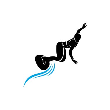 Su dalgası logo şablonu, illüstrasyon sembolü, siluet tasarımı ile sörf yapmak