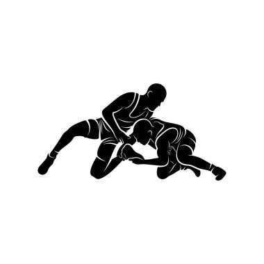 Wrestling logo vector template, Illustration symbol, Silhouette design clipart