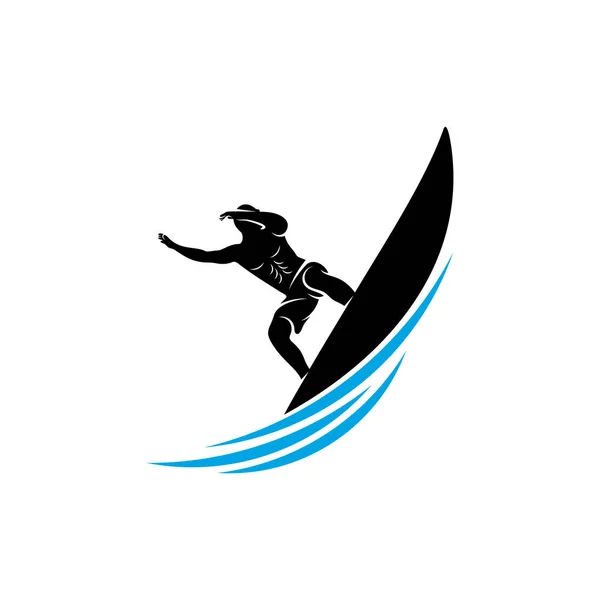 Surf Com Modelo Vetor Logotipo Onda Água Símbolo Ilustração Design —  Vetores de Stock