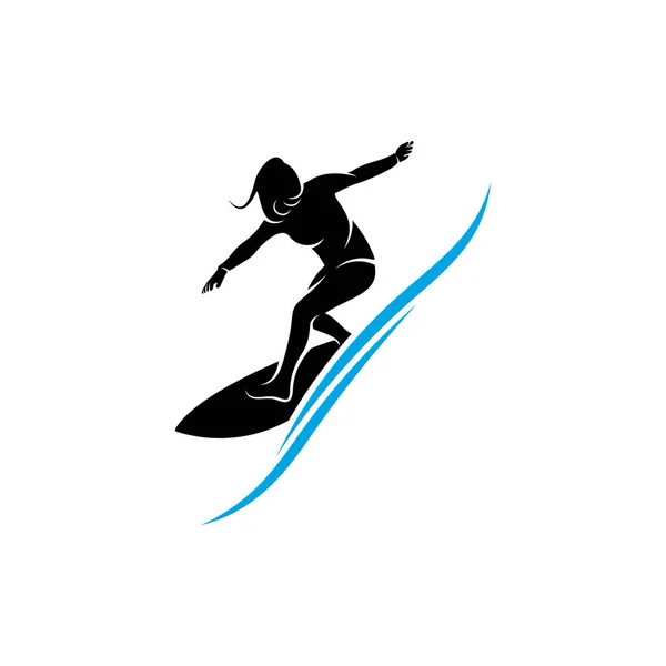 Surf Com Modelo Vetor Logotipo Onda Água Símbolo Ilustração Design —  Vetores de Stock
