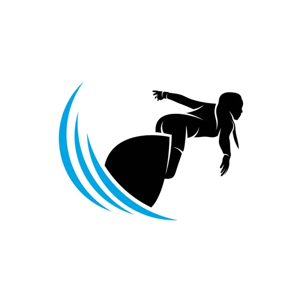 Surf Com Modelo Vetor Logotipo Onda Água Símbolo Ilustração Design — Vetor de Stock