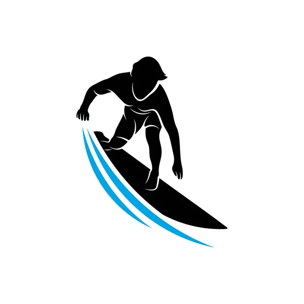 Dalgası Logo Şablonu Illüstrasyon Sembolü Siluet Tasarımı Ile Sörf Yapmak — Stok Vektör