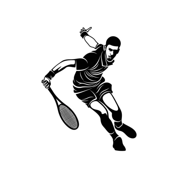 Modelo Estilizado Vetor Logotipo Jogador Tênis Símbolo Ilustração Projeto Silhueta —  Vetores de Stock