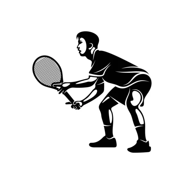 Tennisspieler Stilisierte Logo Vektor Vorlage Illustrationssymbol Silhouette Design — Stockvektor