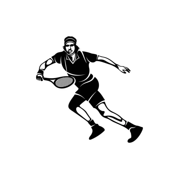 Tennisspieler Stilisierte Logo Vektor Vorlage Illustrationssymbol Silhouette Design — Stockvektor