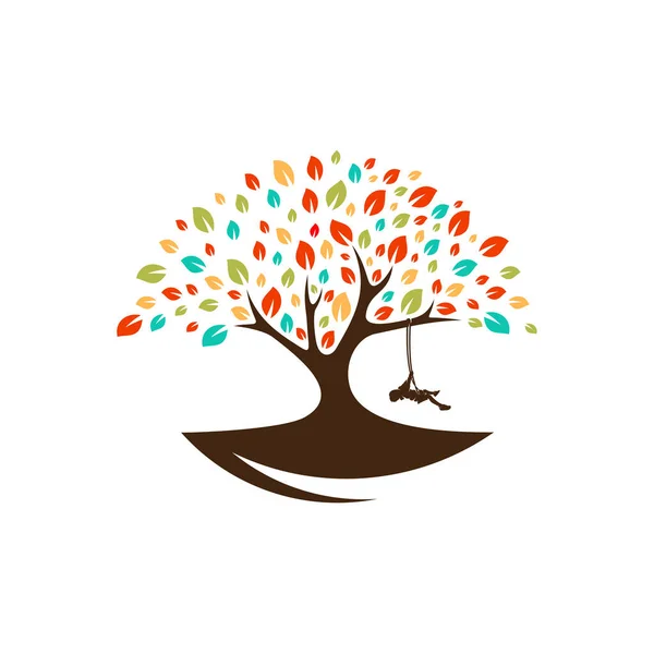 Барвисте Дерево Діти Грайливий Логотип Векторний Шаблон Символ Ілюстрації Творчий — стоковий вектор