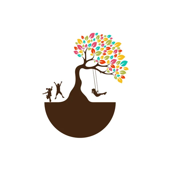 Plantilla Colorida Del Vector Del Logotipo Los Niños Del Árbol — Archivo Imágenes Vectoriales