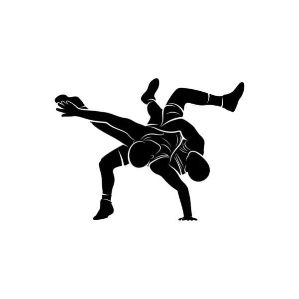 Wrestling Logo Vektorvorlage Illustrationssymbol Silhouette Design — Stockvektor