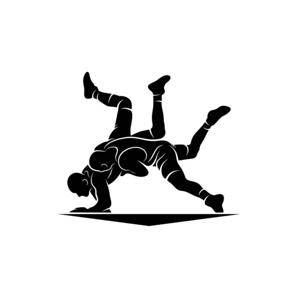 Векторный Шаблон Борцовского Логотипа Символ Иллюстрации Дизайн Силуэта — стоковый вектор