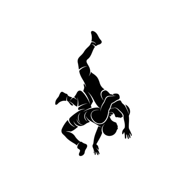 Güreş Logo Vektör Şablonu Illüstrasyon Sembolü Siluet Tasarımı — Stok Vektör