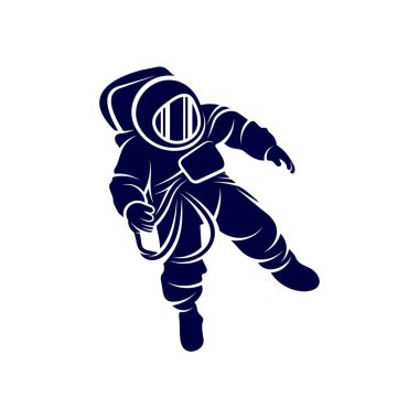 Astronot tasarım vektör şablonu, uzay ikonunda astronot, beyaz arkaplan, uzay giysisi, miğfer, gezegen, uydu, uzaylı, vektör çizimi