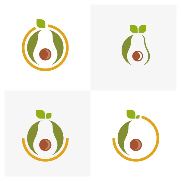 Avokado Meyve Logo Şablonu Seti Avokado Yarısı Yaprak Vektör Tasarımlı — Stok Vektör