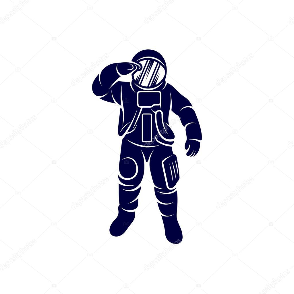 Astronaut design vector template, Astronaut in space icon, white background, spacesuit, helmet, planet, satellite, alien, vector illustration