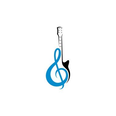 Gitar logosu tasarım vektör şablonu. Basit elektro gitar vektör simgeleri kümesi