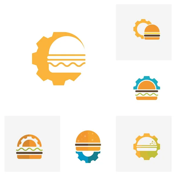 Conjunto Burger Logo Design Conceptos Burger Panadería Logo Design Vector — Vector de stock