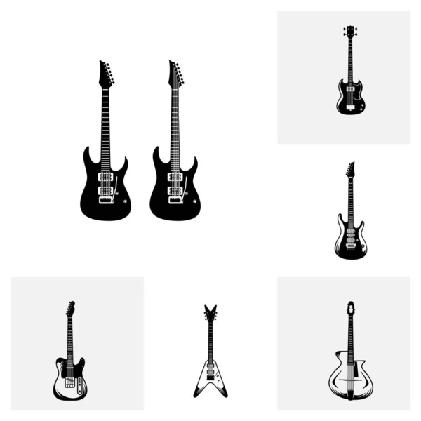 Conjunto Modelo Vetor Design Guitarra Elétrica Conjunto Simples Ícones Vetoriais — Vetor de Stock